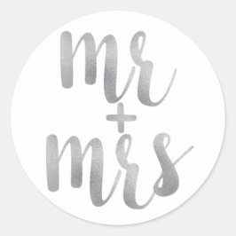Silver Mr & Mrs stickers, folie lettertype Ronde Sticker