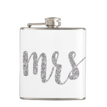 Silver Mrs. flask, glitter font
