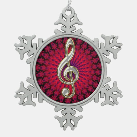 Silver Music Treble Clef Snowflake Ornament (Voorkant)