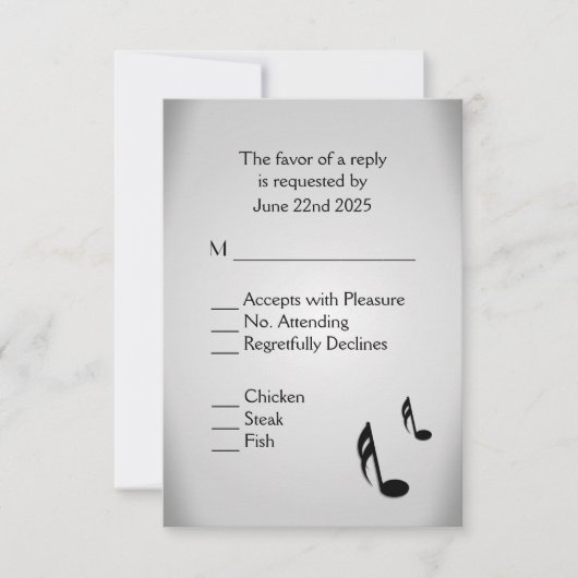 Silver Music Wedding Menu Choice RSVP (Voorkant)