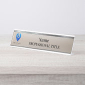  Silver Name Bord met Logo & Slogan Bureau Naambordje (Voorkant)