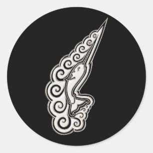 Silver Narwhal Waves Celtic Style Art Ronde Sticker