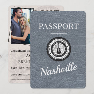 Silver Nashville Passport Bewaar de datum Save The Date