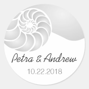Silver Nautilus Shell Beach Wedding Ronde Sticker