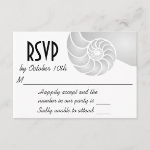 Silver Nautilus Shell Beach Wedding RSVP Kaartje