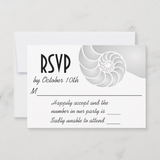 Silver Nautilus Shell Beach Wedding RSVP Kaartje (Voorkant)