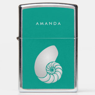 Silver Nautilus Shell op Blauwgroen met Monogram