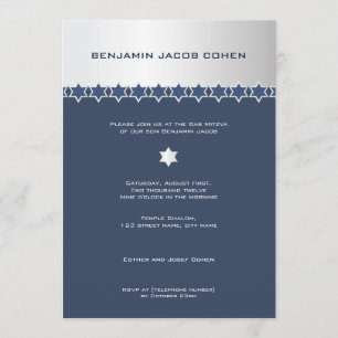 Silver & Navy - Bar Mitzvah Uitnodiging
