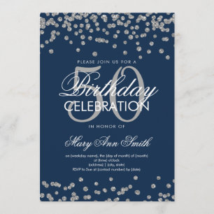 Silver Navy Blue 50th Birthday Glitter Confetti Kaart
