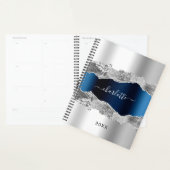 Silver navy blue agate marble name elegant 2023 planner (Display)