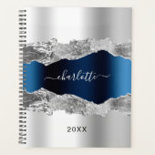 Silver navy blue agate marble name elegant 2023 planner (Voorkant)