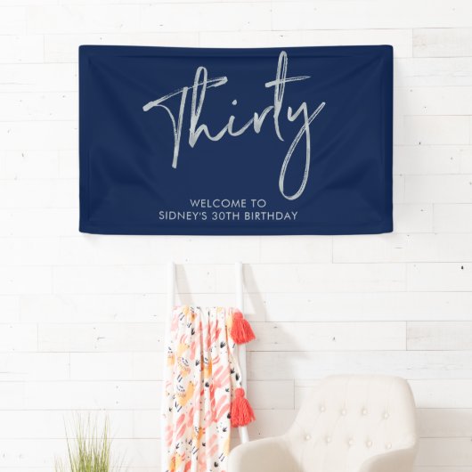 Silver & Navy Blue Birthday Party Welcome Banner (Insitu)