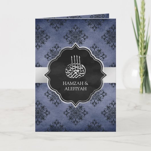 Silver Navy Blue Black Damask Muslim Weduwen (Voorkant)