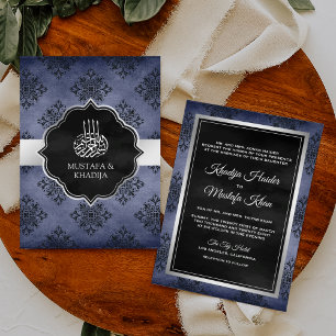 Silver Navy Blue Black Damask Muslim Weduwen Kaart