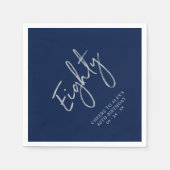 Silver Navy Blue Cheers 80ste verjaardagsfeest Servet (Voorkant)