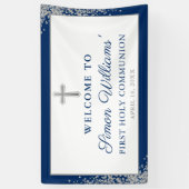 Silver Navy Blue First Heilige Commune Banner (Verticaal)