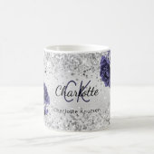 Silver navy blue florals elegant monogram koffiemok (Center)