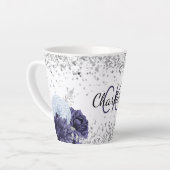 Silver navy blue florals elegant monogram latte mok (Linkerhoek)