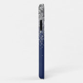Silver Navy Blue Girly Glitter Sparkle Monogram Case-Mate iPhone Case (Achterkant/rechts)
