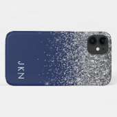 Silver Navy Blue Girly Glitter Sparkle Monogram Case-Mate iPhone Case (Achterkant (horizontaal))