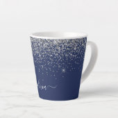 Silver Navy Blue Girly Glitter Sparkle Monogram Latte Mok (Rechterhoek)