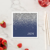Silver Navy Blue Girly Glitter Sparkle Monogram Servet (Insitu)