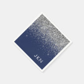 Silver Navy Blue Girly Glitter Sparkle Monogram Servet (Hoek)