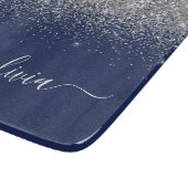 Silver Navy Blue Girly Glitter Sparkle Monogram Snijplank (Hoek)
