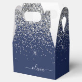Silver Navy Blue Glitter Girly Monogram Naam Bedankdoosjes (Geopend)