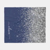 Silver Navy Blue Glitter Girly Monogram Naam Fleece Deken (Voorkant (Horizontaal))
