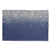 Silver Navy Blue Glitter Girly Monogram Naam Kussensloop (Achterkant)