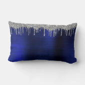 Silver Navy Blue Glitter Monogram Naam Kussen (Achterkant)