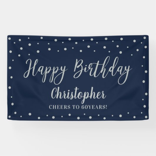 Silver & Navy Blue Happy Birthday Party Banner (Horizontaal)
