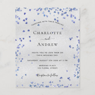 Silver Navy blue harts budget bruiloft uitnodiging Flyer