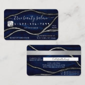 Silver Navy Blue Marble Signature Credit Kaart Visitekaartje (Voorkant / Achterkant)