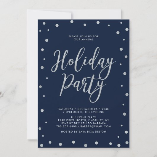 Silver & Navy Blue Modern Confetti Holiday Party Kaart (Voorkant)