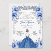 Silver Navy Blue Quinceanera Kaart (Voorkant)