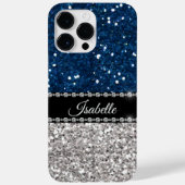 Silver Navy BLue Sparkle Glam Bling Personalized Case-Mate iPhone Hoesje (Back)