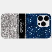Silver Navy BLue Sparkle Glam Bling Personalized Case-Mate iPhone Hoesje (Back (Horizontal))
