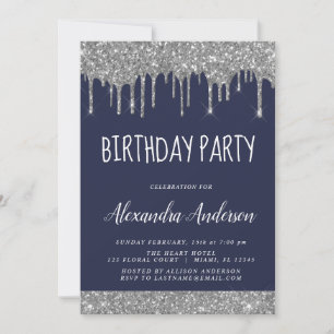 Silver Navy Blue Sparkle Glitter Elke Verjaardag Kaart