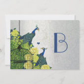 Silver Navy Blue Yellow  Peacock Birdcage Kaart (Achterkant)