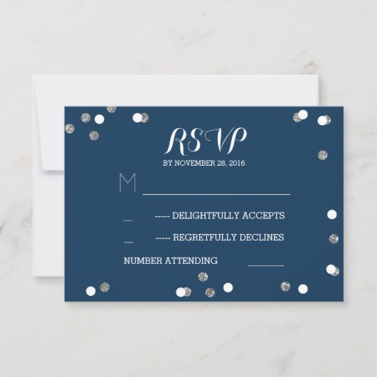 Silver Navy Confetti Élégant Mariage Cartes RSVP (Devant)