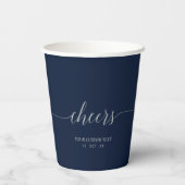 Silver & Navy Elegant Script Cheers Custom Party Papieren Bekers (Achterkant)