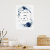 Silver Navy en Dusty Blue Floral Wedding Welcome Poster (Keuken)
