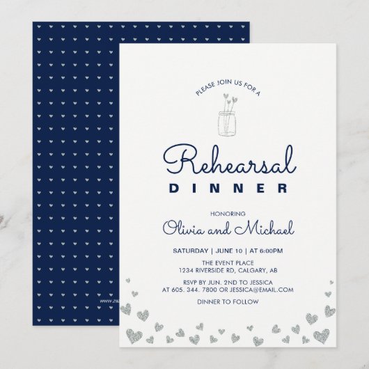 Silver & Navy | Invitation au dîner de répétition (Devant / Derrière)