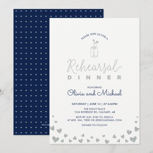 Silver & Navy | Invitation au dîner de répétition (Devant / Derrière)