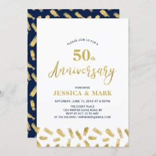 Silver & Navy Modern 50th Wedding Jubileum Kaart