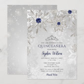 Silver Navy Snowflakes Tiara Quinceañera Kaart (Voorkant / Achterkant)