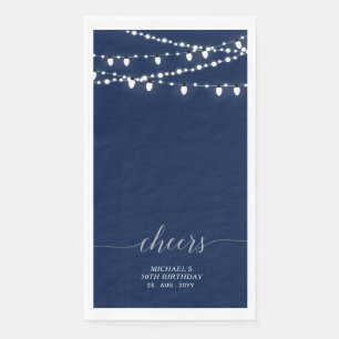 Silver Navy String Light Elegant Lettering Cheers Servet