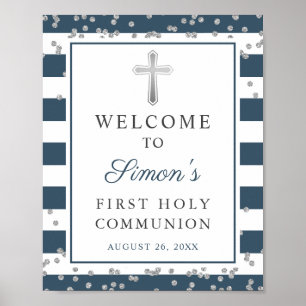 Silver Navy Stripes First Community Welcome Poster